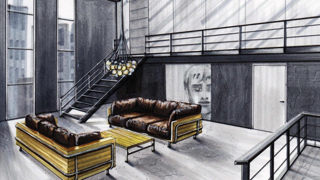 Beurs Eigen Huis Interior Sketch Olga Adler interieur ontwerp design tekeningen